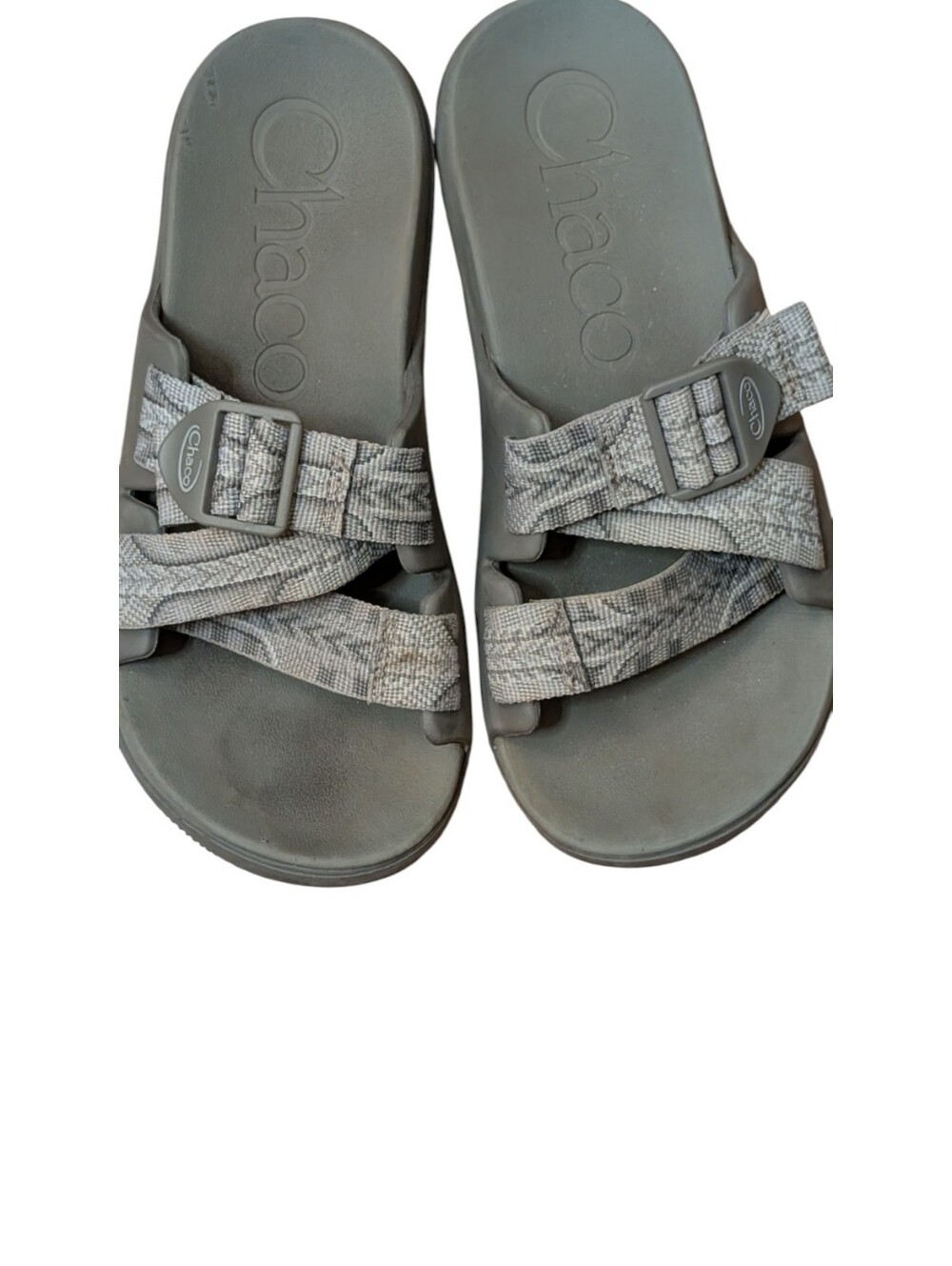 Chaco Chillos Slide Sandals Grey Patterned Straps Slip On Shoes women's size 6 - Picture 7 of 9